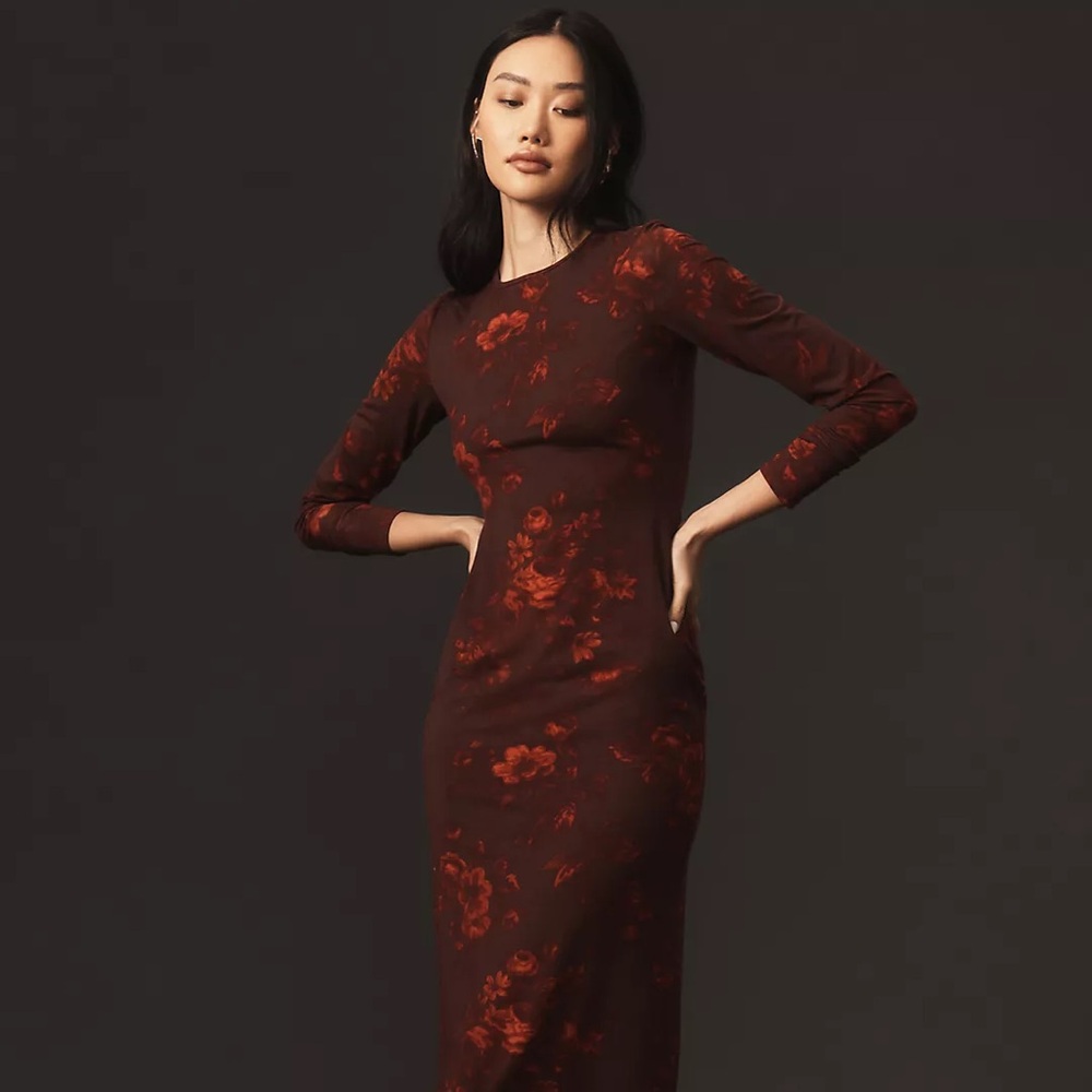 Anthropologie The Tommie Knit Red Floral Dress by Reformation